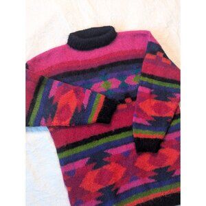 Michelle Stuart Vintage 90s Colorful Southwestern Mohair Wool Sweater / Size Med
